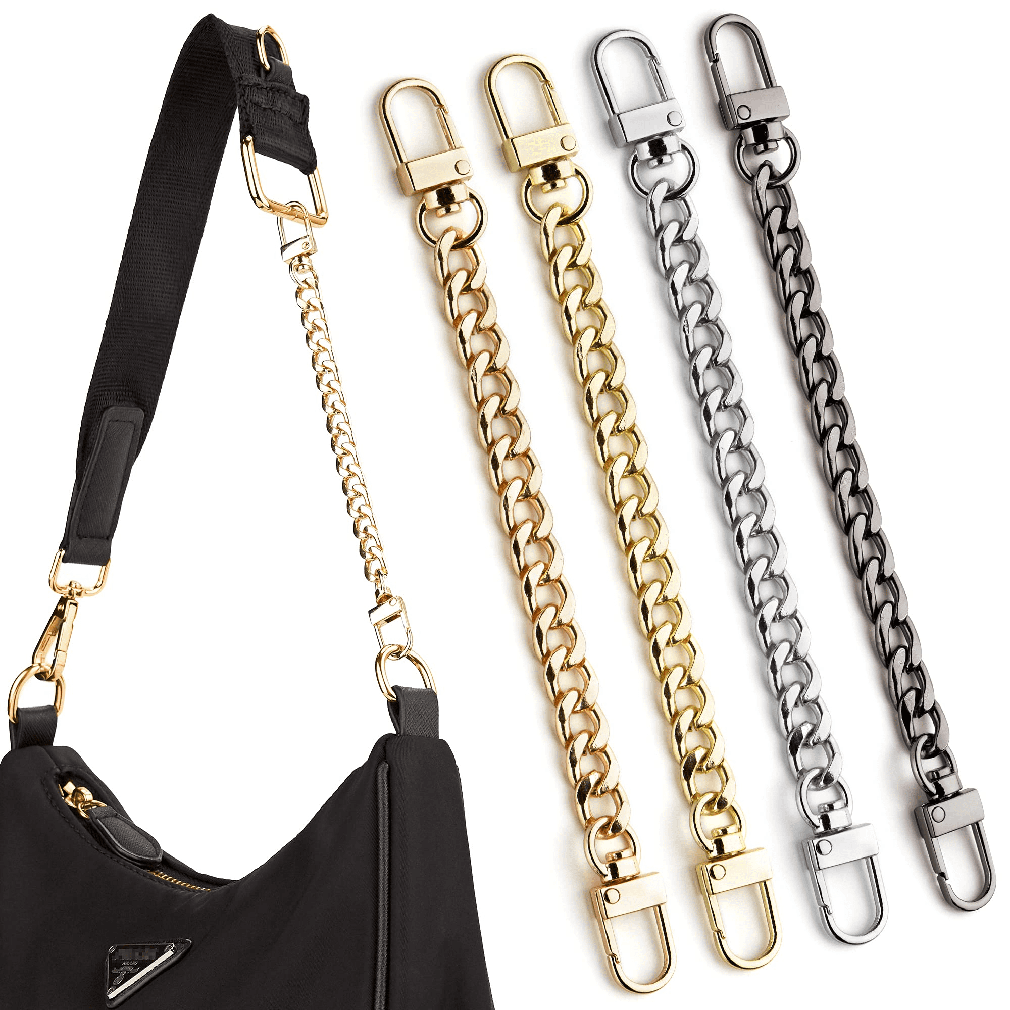 4 Pieces Purse Chain Strap 7.9 Inch DIY Flat Chain Strap Purse Strap  Extender Handle Bag Accessories Charms Decoration for Purse Handbags  Shoulder Bag (Vintage Black, Silver, Gold, Light Gold) 