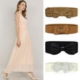thumbnail image 4 of Lady Faux Leather Bowknot Decor ELastic Party Waist Belt Off White, 4 of 4