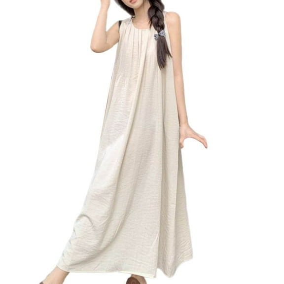 Ashirexll Maxi Dresses for Women, Women's Casual Dresses, Body Printed Loose Casual Sleeveless Medium Length Dress