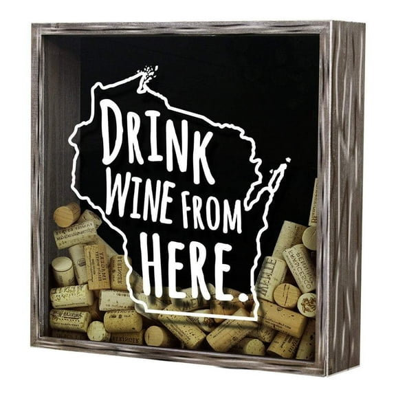 Torched Wisconsin Drink Wine Cap Shadow Box Wall Mount Decor 13"x13"x3"