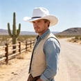 thumbnail image 3 of BELTNOV Men's Classic Western Cowboy Wool Felt Hat Retro Wide Brim Sun Hat with Metal Vents for Outdoor Riding Festival Party Daily Commute White, 3 of 5