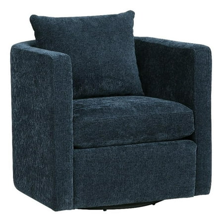 Pemberly Row Modern Navy Blue Fabric Swivel Barrel Accent Chair
