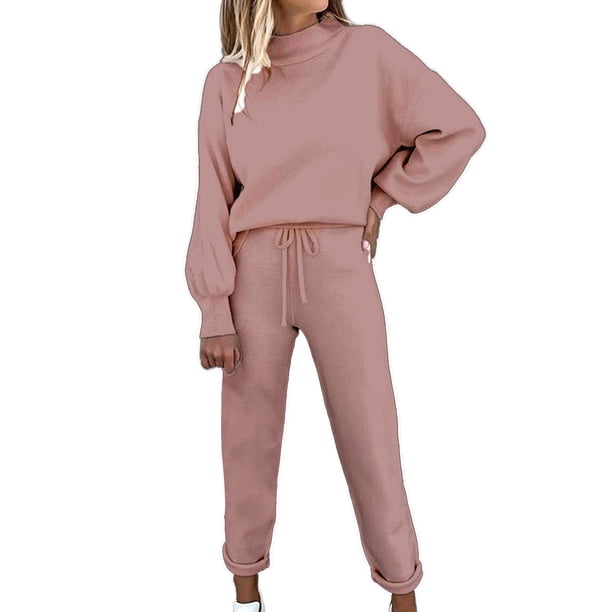 Traje pantalón de felpa para mujer: blusa con capucha, diseño con bolsillos, poliéster, conjunto informal liso