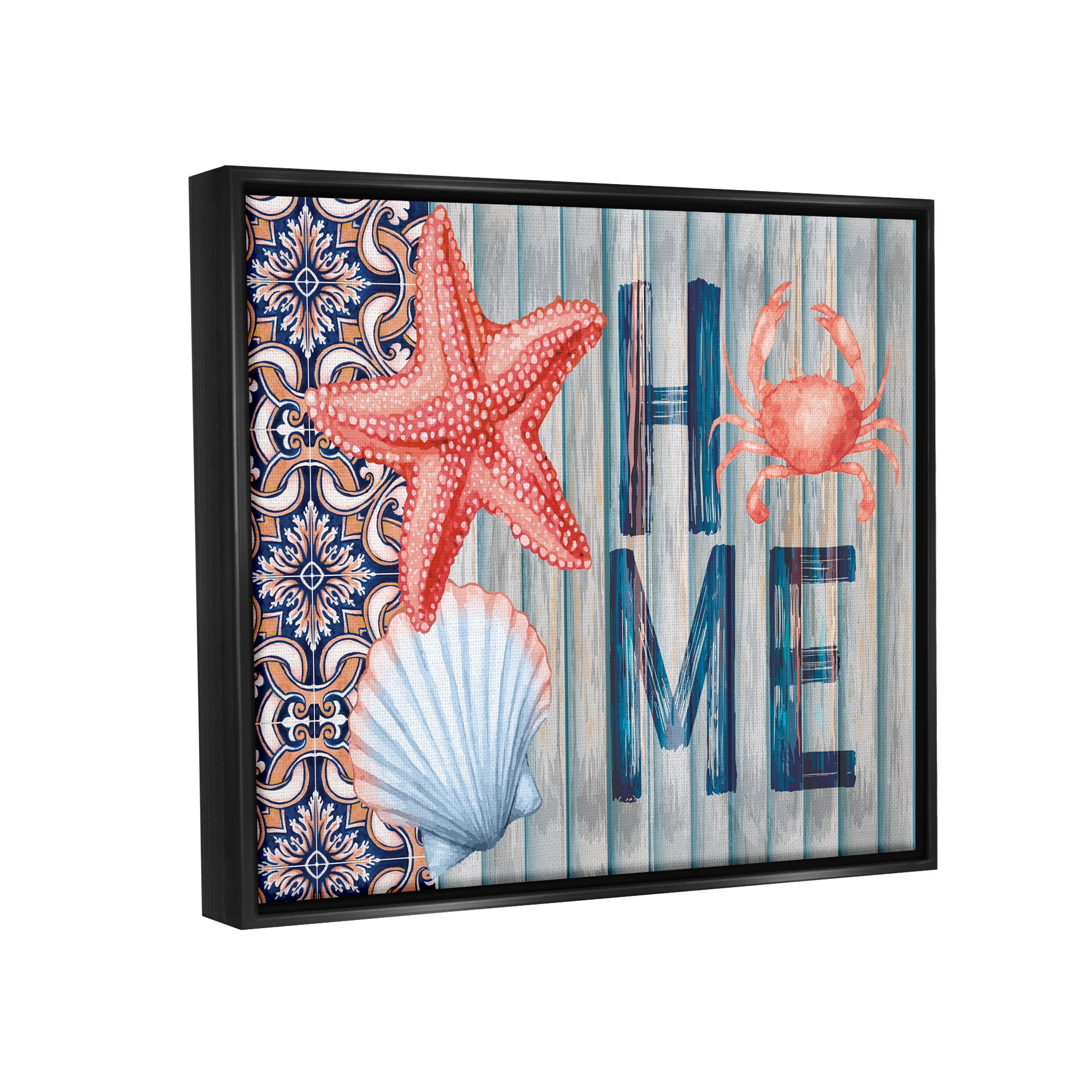 Stupell Patterned Home Nautical Sea Life Landscape Painting Black Floater Framed Art Print Wall Art