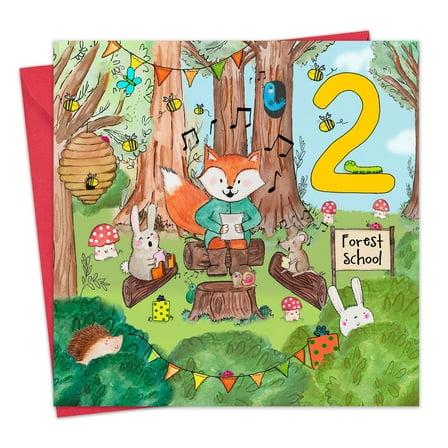 Twizler 2nd Birthday Card for Boys & Girls - Animal Forest School - Age 2 Year Old Childrens Happy Birthday Card for Kids