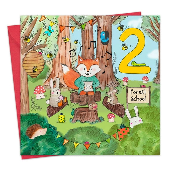 Twizler 2nd Birthday Card for Boys & Girls - Animal Forest School - Age 2 Year Old Childrens Happy Birthday Card for Kids