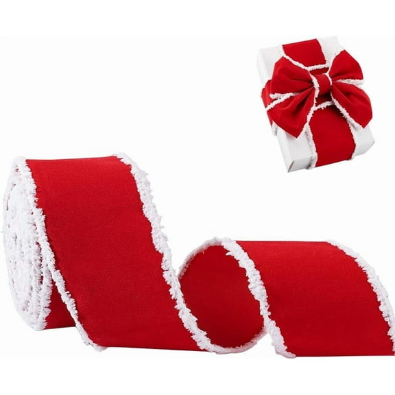 2-1/2 Inch Red Velvet Wired Ribbon with Snowy Edge Christmas Ribbons Gift Wrapping for DIY handcrafting