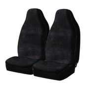 Auto Drive 2 Piece Car Seat Covers High Back Soft Faux Fur Polyester Black, Universal Fit, 2002SC101