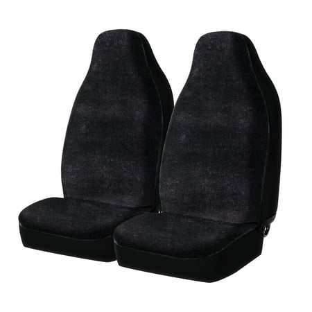 auto drive 2 piece car seat covers high back soft faux fur polyester black, universal fit, 2002sc101