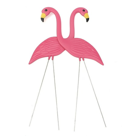 Set of 2 Plastic Pink Flamingo Yard Decorations Lawn Stakes (35 INCH)