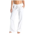 thumbnail image 1 of Pantalones palazzo anchos con cordón de lino suave para mujer: color liso, cintura ajustable, corte fluido para uso informal/viajes, mezcla de lino transpirable, 1 of 8