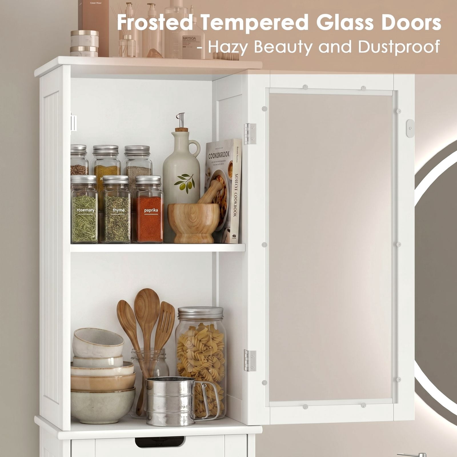 Homfa Narrow Kitchen Pantry Storage Cabinet, 67" Slim White Pantry Cabinet with Drawer and Door, Space-Saving Freestanding Storage Cabinet for Small Place
