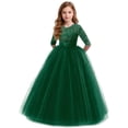 thumbnail image 2 of RTKFRFLM Girls Lace Wedding Flower Girl Dress Long Sleeve Princess Party Gown Dark Green 9-10 Years, 2 of 7