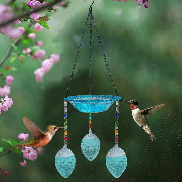Baño colgante de pájaros, comedero para pájaros, decoración, plato de bebedor jardín decorativo de jardín de vidrio para el baño de pájaros para el
