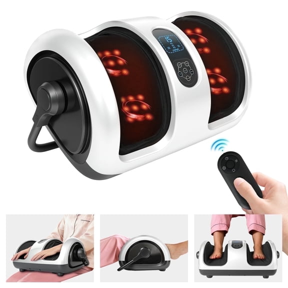 BAOKALER Foot Massager with Heat Therapy, Deep Kneading Foot and Calf Massager with Adjustable Compression, Relaxing Shiatsu Foot Massager for Ankle/Leg Care, Perfect Gift for Lovers, White