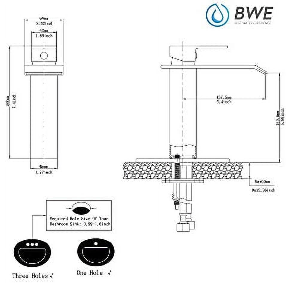 BWE Waterfall 1 Hole Single-Handle Low-Arc Bathroom Faucet in Polished Chrome