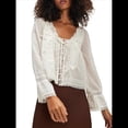 thumbnail image 2 of Blusa Holgada de Larga con Lazo Frontal para Mujer, con Ribete de Encaje y Botones, Cuello Cuadrado, Ropa para Salir, Estilo Y2K. M, 2 of 9