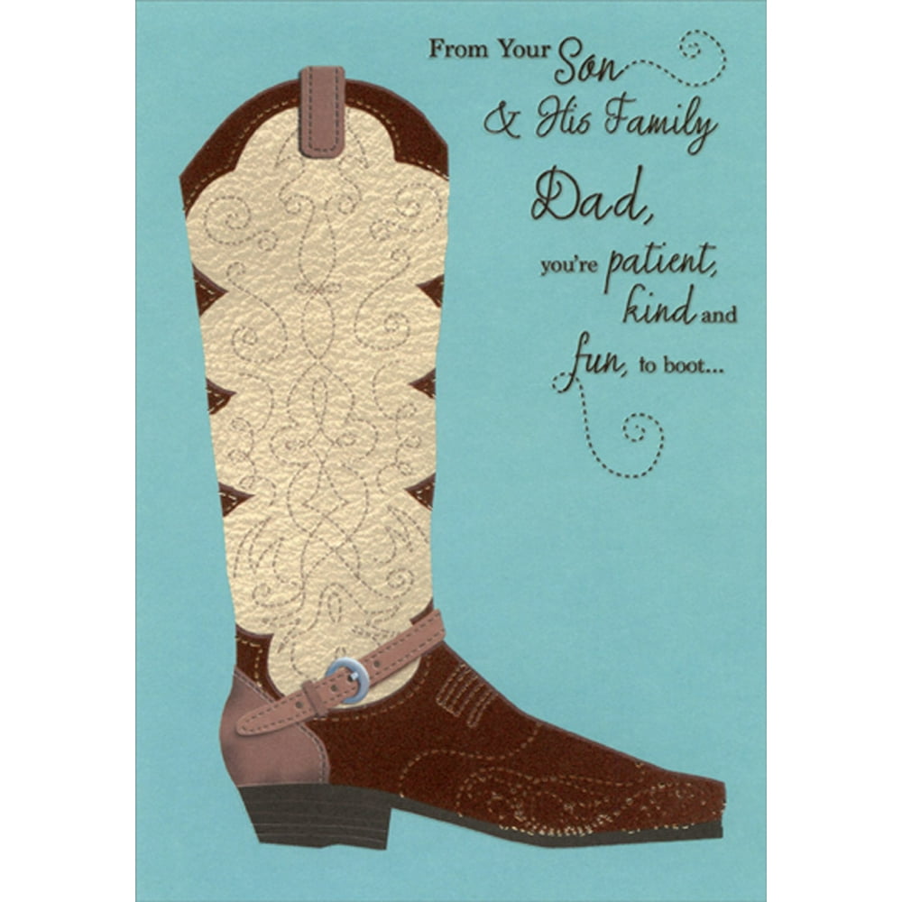 Designer Greetings Brown Cowboy Boot with Foil Swirls Dad Father's Day Card from Son and His