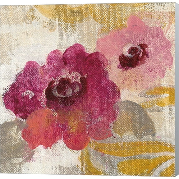 Elegant Fresco Floral Gold Flower II by Silvia Vassileva, Canvas Wall Art