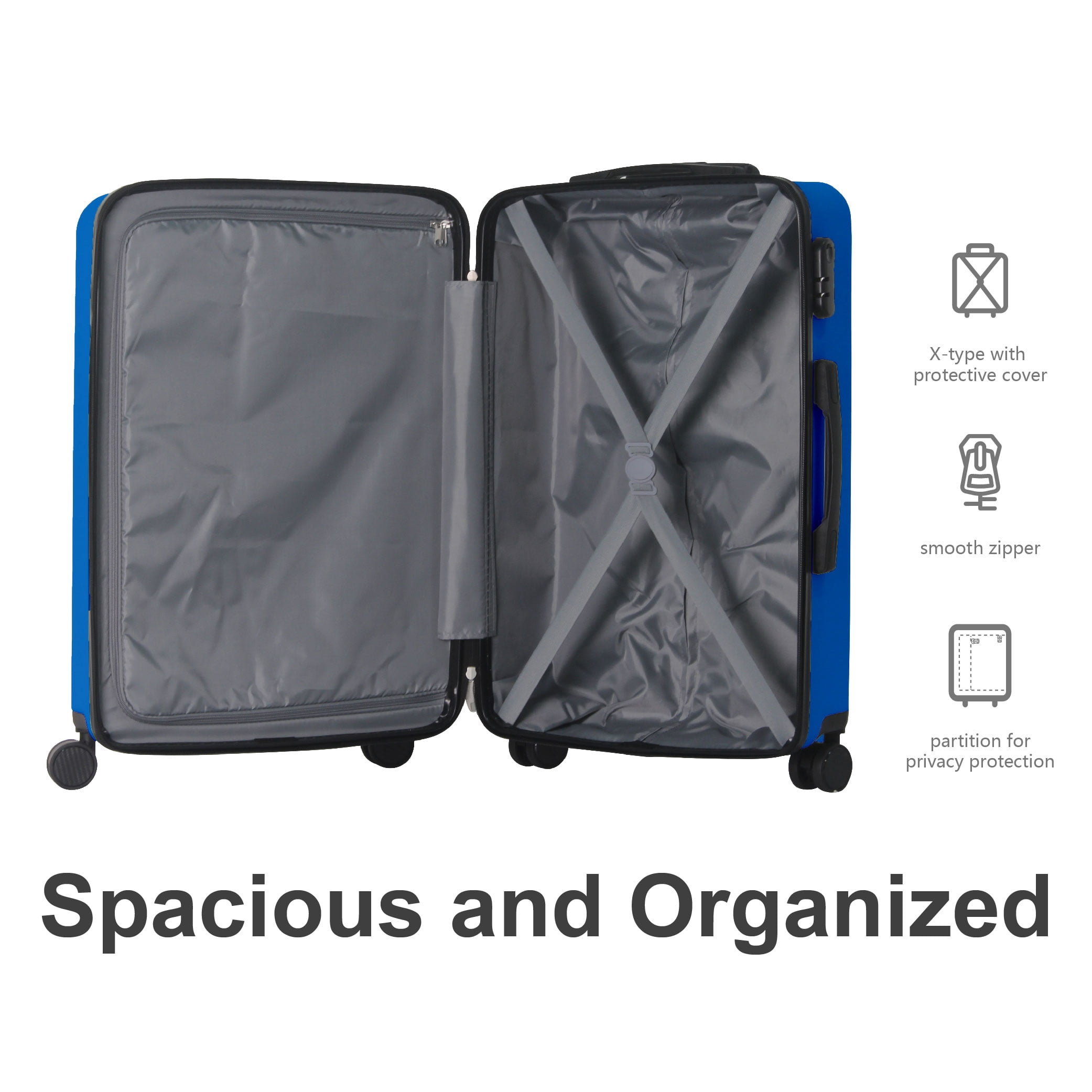 MAYEERTY 3-Piece ABS Luggage Set, Spinner Wheels, TSA Lock, Lightweight Suitcase, Royal Blue