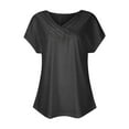 thumbnail image 4 of Womens V Neck Summer Tops Pleated Button Short Sleeve Comfy Loose Fit Plain Tshirts Casual Dressy Tunics Blouses (XX-Large, Dark Gray), 4 of 6