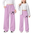thumbnail image 4 of XEGLSBU Girls Pants Size 7 Tall Girls Bow Tie Loose Fit Jogger Pants Straight Leg Athletic Trousers with Back Pocket Casual Comfort Playwear Light Purple Size 10-11 Years, 4 of 4