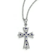 SS Diamond Mystique Platinum-plated Dia/Sapphire 18in Cross Necklace (Weight: 2.16 Grams, Length: 18 Inches)