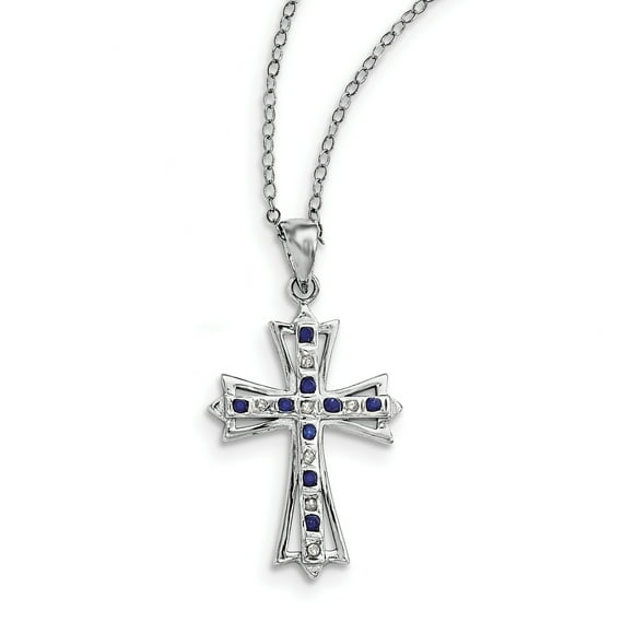 SS Diamond Mystique Collier Croix Plaqué Platine Dia/Saphir 18 Po (Poids : 2.16 Grammes, Longueur : 18 Pouces)