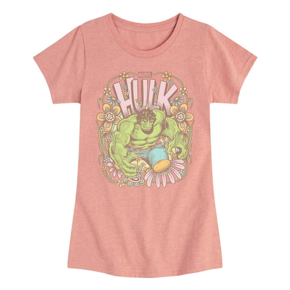 Marvel Hulk - Floral - Toddler And Youth Girls Fitted Short Sleeve Graphic T-Shirt