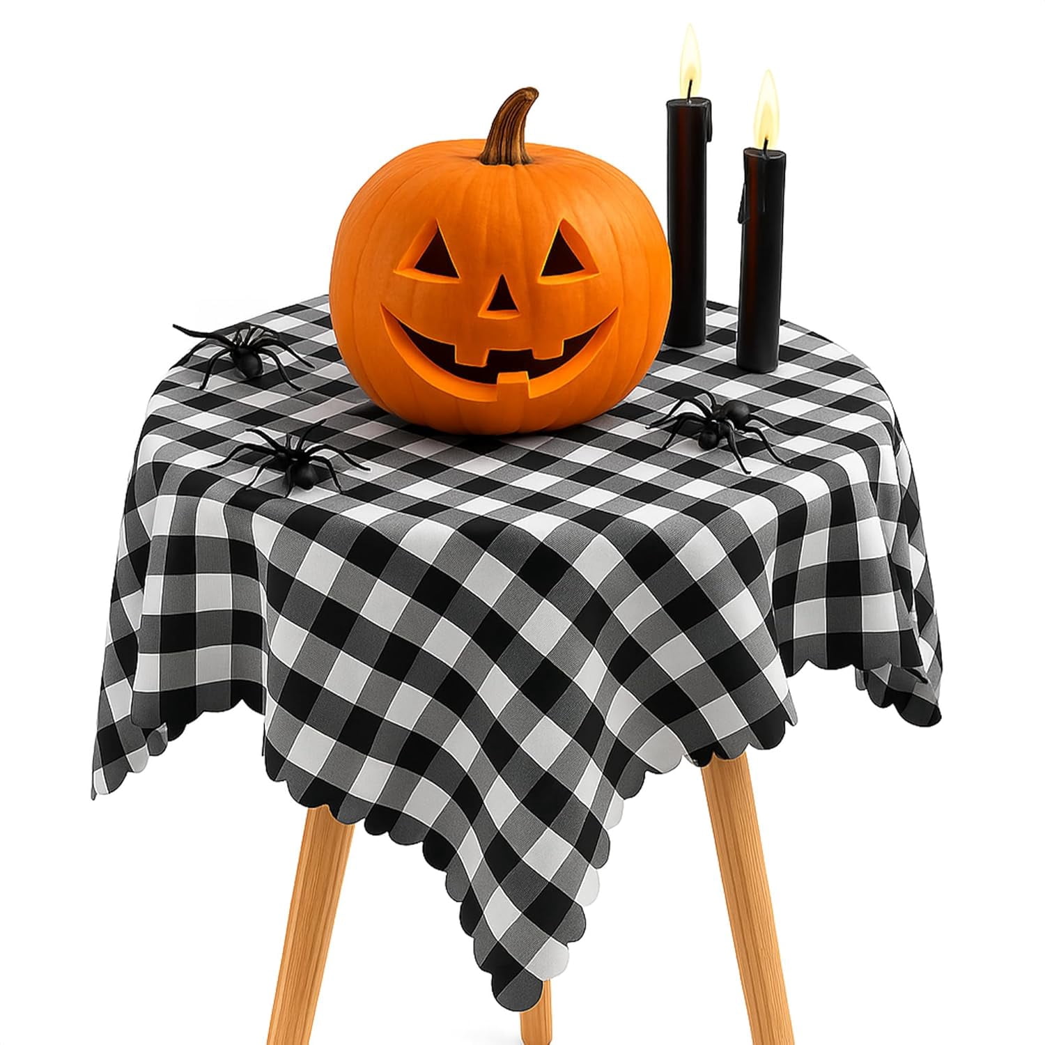 Buffalo Plaid Tablecloth 35 х 35" - Black and White Checkered Tablecloth Style, Machine Washable Polyester, Waterproof, Easy to Care, Durable Small Table Cloth for Indoor & Outdoor Dining Table Use
