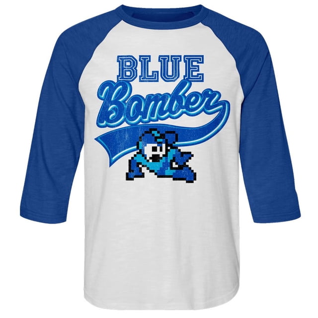 Mega Man Blue Bomber White/Royal Adult 3/4 Sleeve Raglan T-Shirt