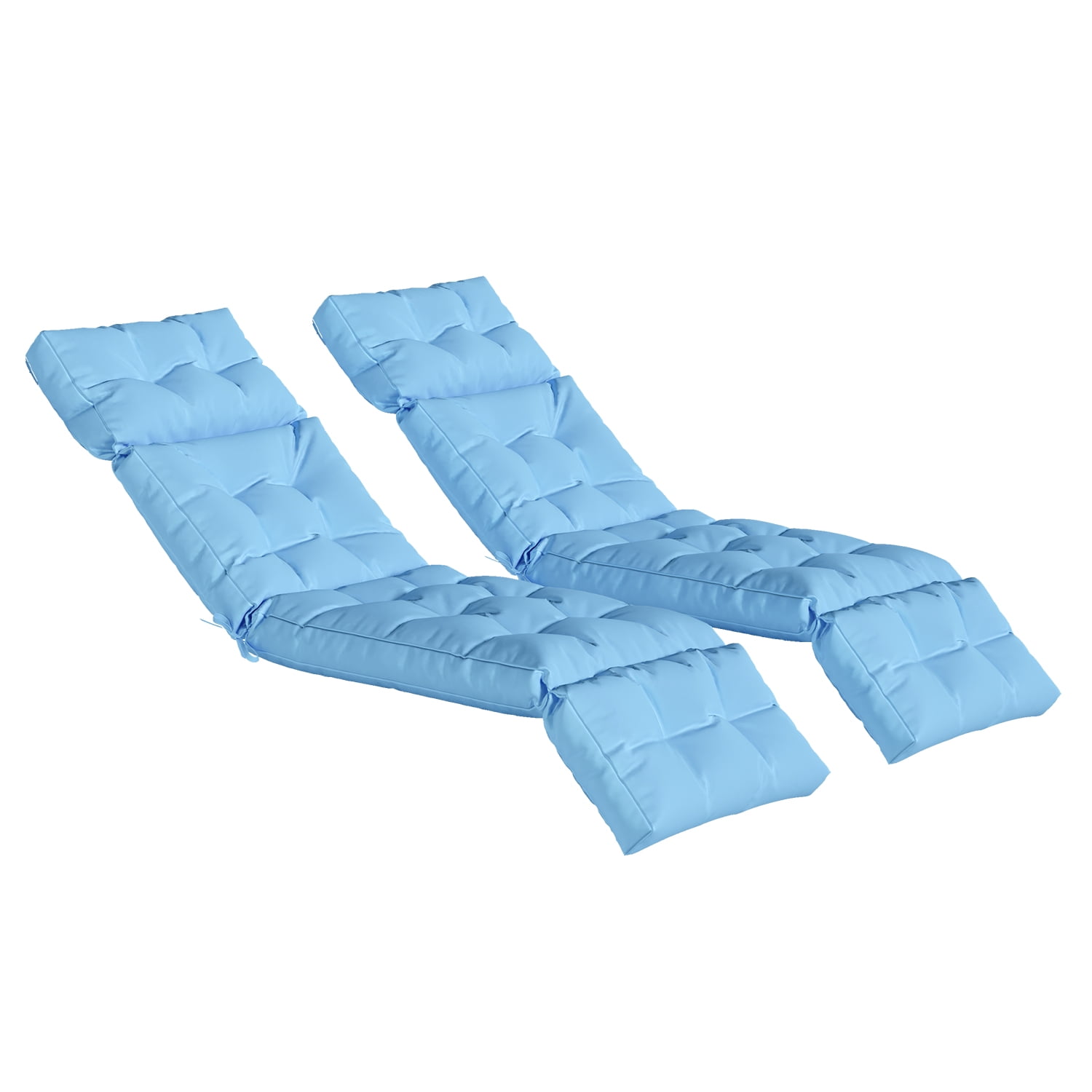 BaPiPro Set of 2 Upgraded 4-Segment Chaise Lounge Cushions, All-Weather Tie Fastened Pads with Plush PP Cotton, for Patio, Poolside & Balcony, Sky Blue