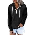 thumbnail image 4 of VISALY Hoodies Pullover Drawstring Sweatshirt Half Zip Sweatshirts Cropped Hoodies Quarter Zip Up Pullover Sweaters Winter Casual Sweaters Waffle Sweater Fall Sweatshirt Black L, 4 of 6