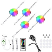 LED Low Voltage Puck Lights,Under Cabinet Plug-in Lighting Kit,RGB Color Changing (4 x Pack)
