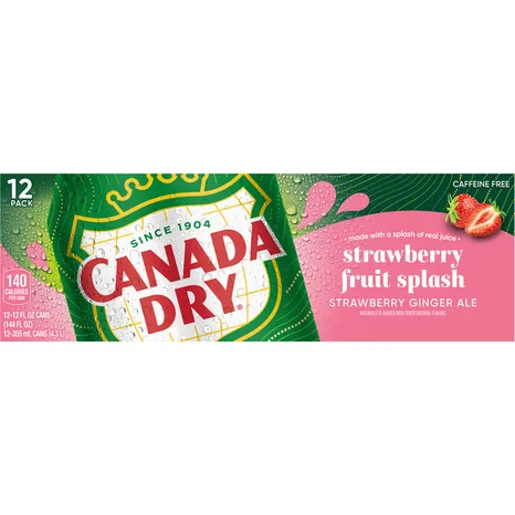 Canada Dry Strawberry Fruit Splash Ginger Ale, 12 fl oz Cans, 24 Pack