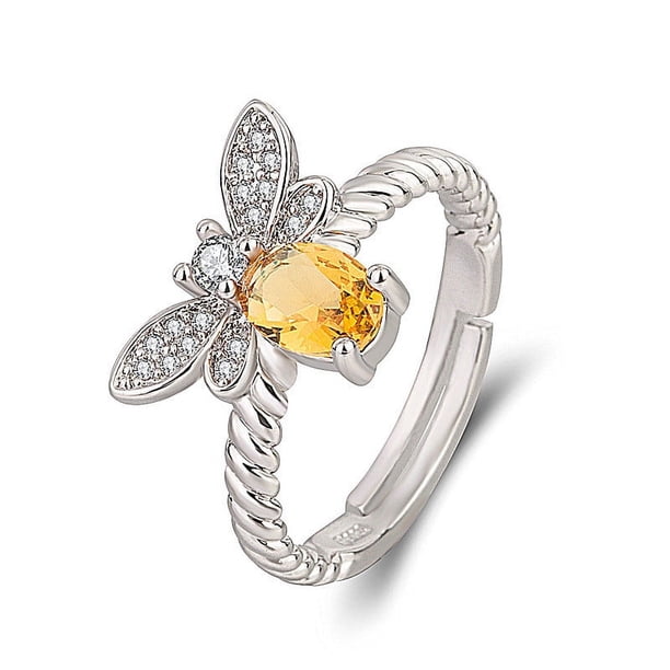 Anillos para mujer, regalos para mujer, anillo de abeja para mujer con incrustaciones de circonita, anillos de dedo dos en uno