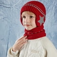 thumbnail image 4 of Kids Winter Hat and Scarf Set, Fleece Lined Knit Beanie with Ear Flaps, Warm Neck Warmer, Toddler Snow Accessories Set for Boys Girls 5-14 Wine, 4 of 4