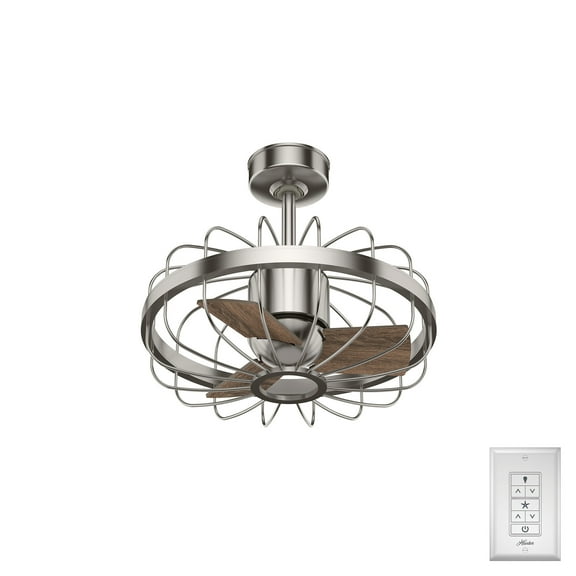 50798-Hunter Fans-Roswell-3 Blade Caged Fan with Wall Control in Caged Style-16 Inches Wide by 15.7 Inches High-Brushed Nickel Finish