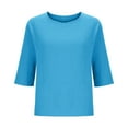 thumbnail image 3 of Odbmxy Womens T Shirts Summer 3/4 Sleeve Womens Tops Plus Size Solid Color Casual Basic Loose Breathable Holiday Tops,Blue S, 3 of 5