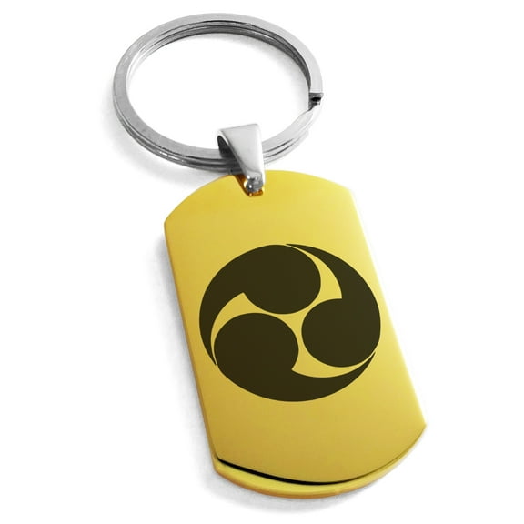 Stainless Steel Kobayakawa Samurai Crest Engraved Dog Tag Keychain Keyring