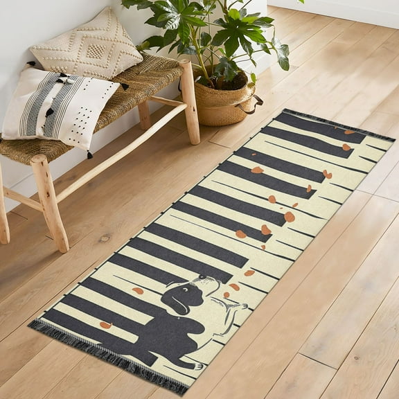 Yayeee Runner Rug for Bedroom 2'x6' Machine Washable Hallway Non Slip Mat, Piano Dog