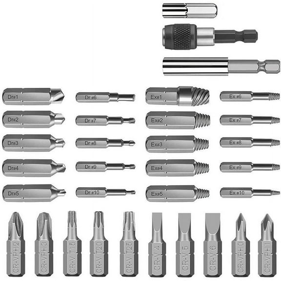 Damaged Screw Extractor, Bolt Extractor Kit 33 Pieces with Magnetic Extension Bit Holder, Socket Adapter for Broken and Stripped