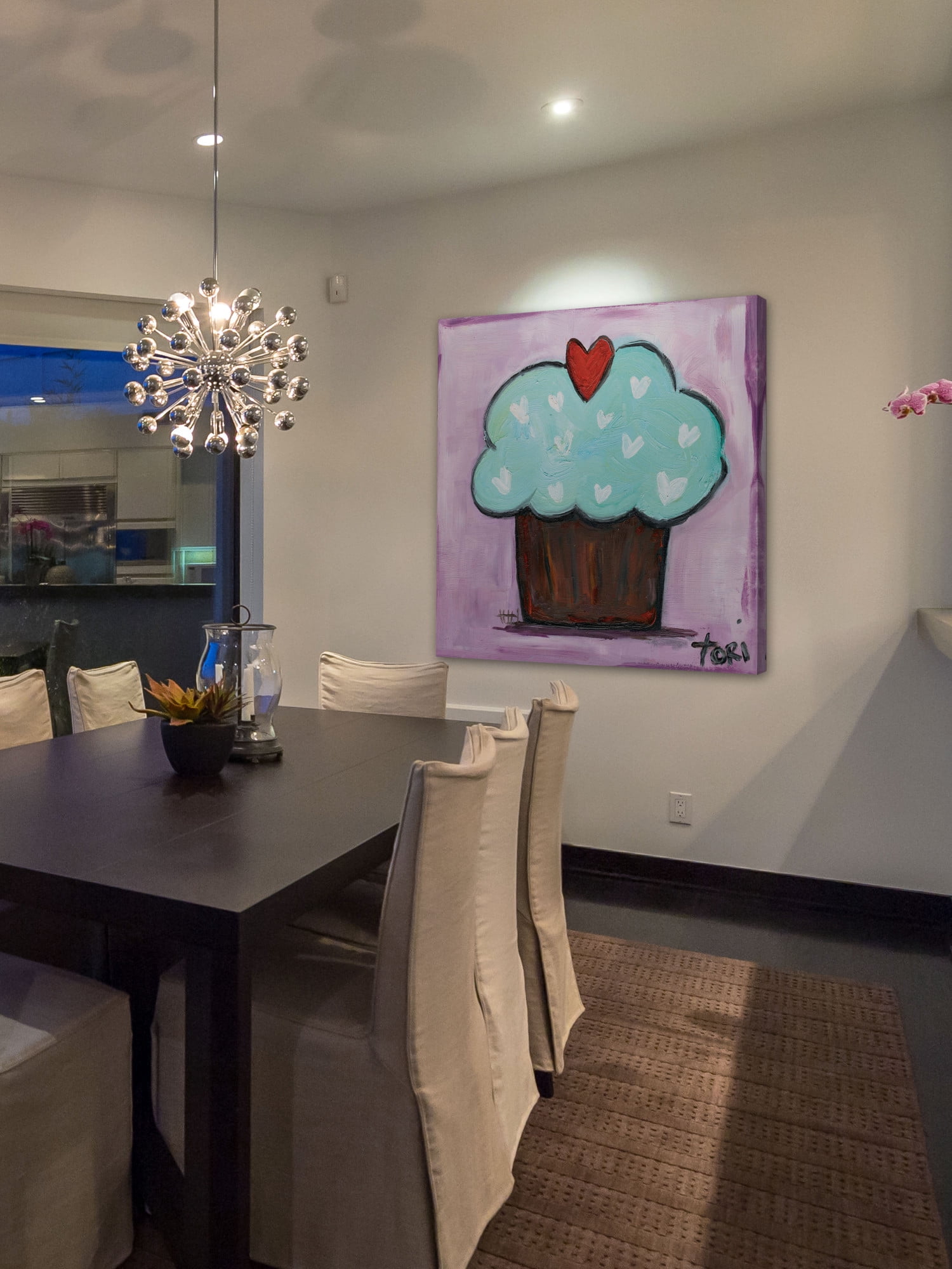 Marmont Hill "Purple Heart Cupcake" by Tori Campisi Painting Print on Canvas