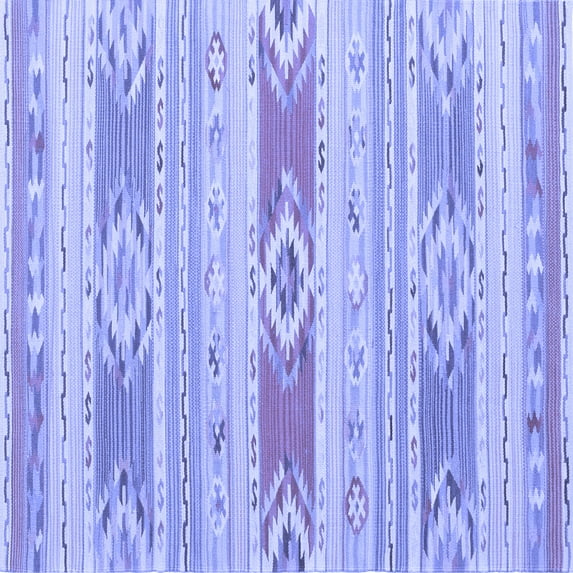 Ahgly Company Machine Washable Indoor Square Abstract Blue Contemporary Area Rugs, 8' Square