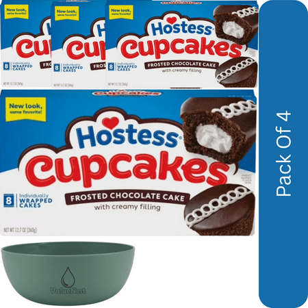 Hostess Cupcakes Chocolate Snack Cakes Creme Filled 8 Count (12.7 oz Box)-4pk With Olive Green Bowl By ValueNest