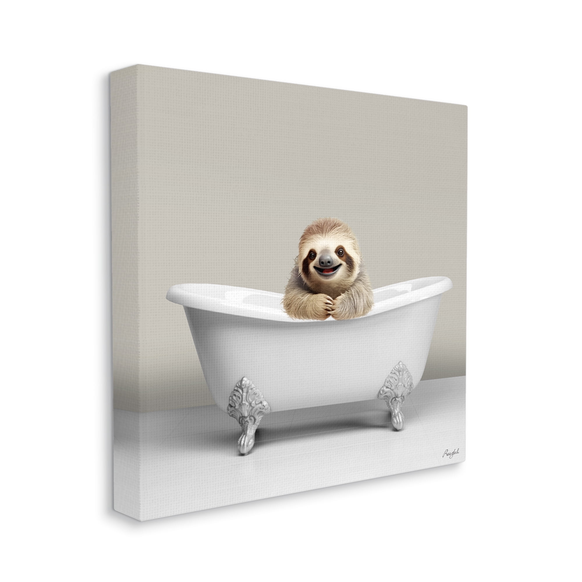Stupell Industries Happy Sloth in Bathtub Animals & Insects Painting Gallery Wrapped Canvas Art Print Wall Art, 24 x 24