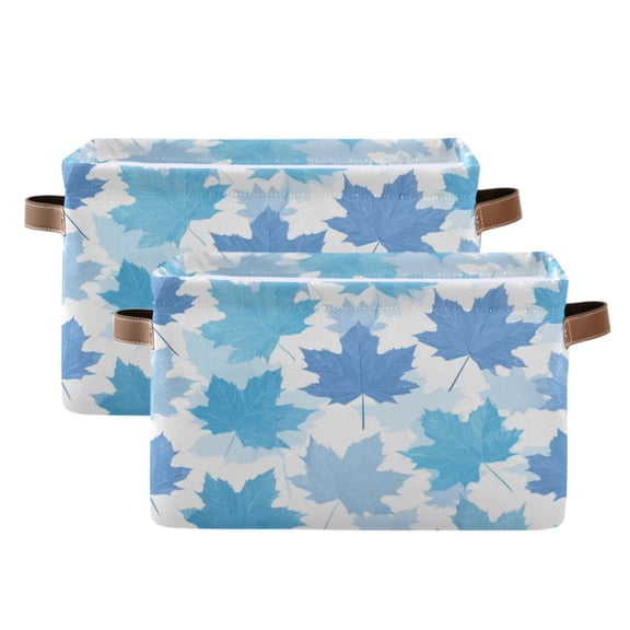 2-Pack Square Closet Organizers with Handles Open Basket Bins Light Blue Maple Leaves Storage Basket for Home Office