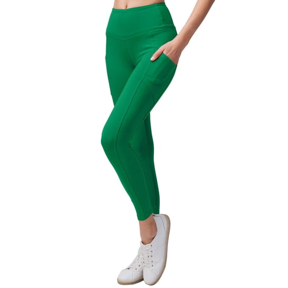 URBAN DAIZY Women's Yoga Leggings Brushed Microfiber Workout High Waisted Wide Waistband Stretch Pants with Side Pocket A14_3255 Kelly Green S