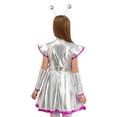 thumbnail image 2 of LiiYii 3Pcs Girls Alien Outfit Set Shiny Metallic Dress Headband Arm Sleeve Hair Hoop Outer Space Pink 12, 2 of 8