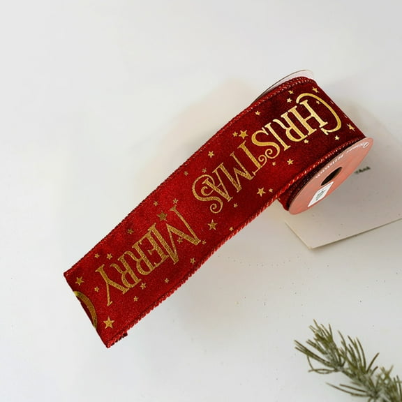 Merry Christmas Ribbon 3 Yards 2.5Inch Wide Red Satin Ribbons with Gold Printed Gift Ribbon for Craft Packing,Gift Wrapping,DIY Craft,Christmas Party Supplies
